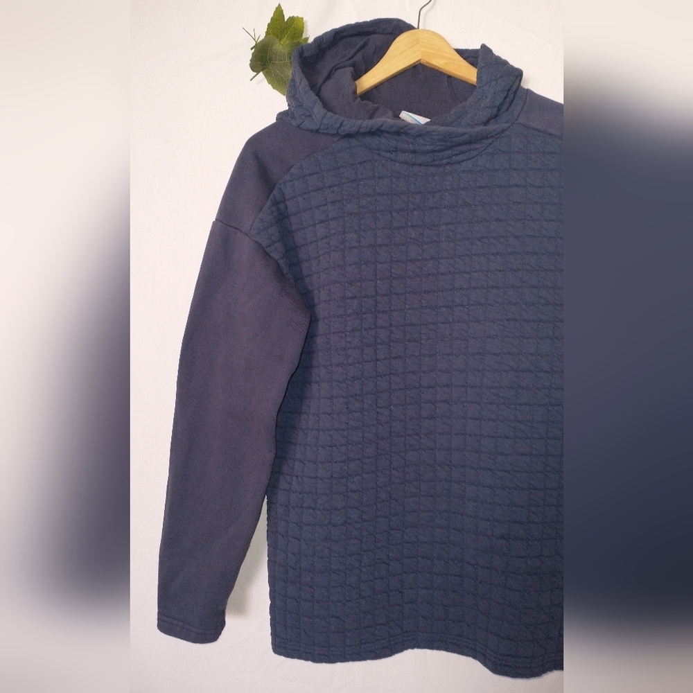 Columbia Deep Blue Quilted Textured Hoodie Sweatshirt Long Sleeve Small - Picture 2 of 6
